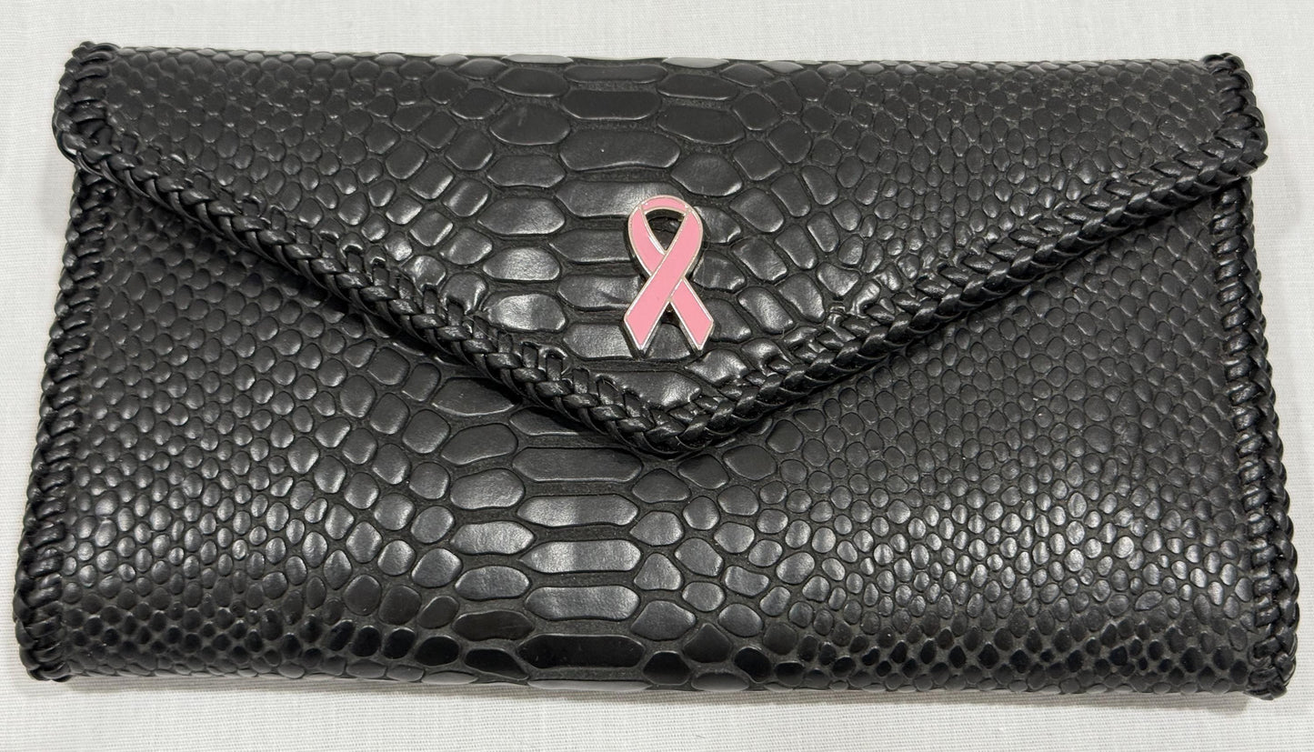 Black Snake Leather “Jef Treasures Letter Series” Clutch with Breast Cancer Awareness
