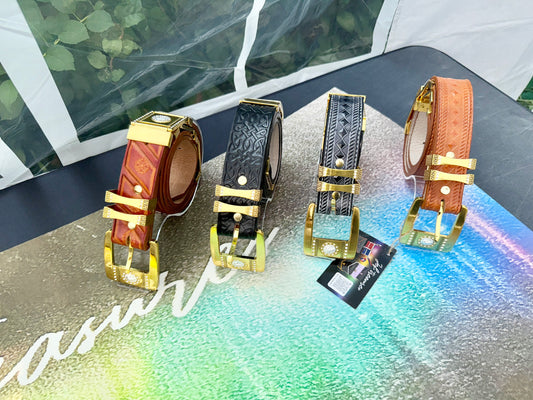 Leather Belt Six (6) Piece Buckle  "Swagger Champ"