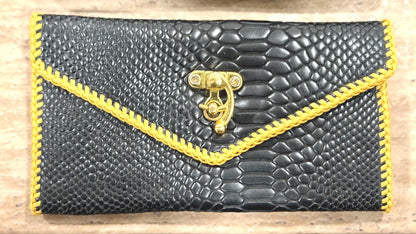 Black Snake Leather “Jef Treasures Letter Series” Clutch with Breast Cancer Awareness